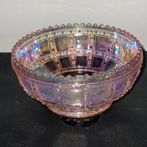 VTG Lenox Imperial Glass Pink Iridescent Carnival Beaded Bowl Sawtooth Rim 5.25" - Picture 2 of 9